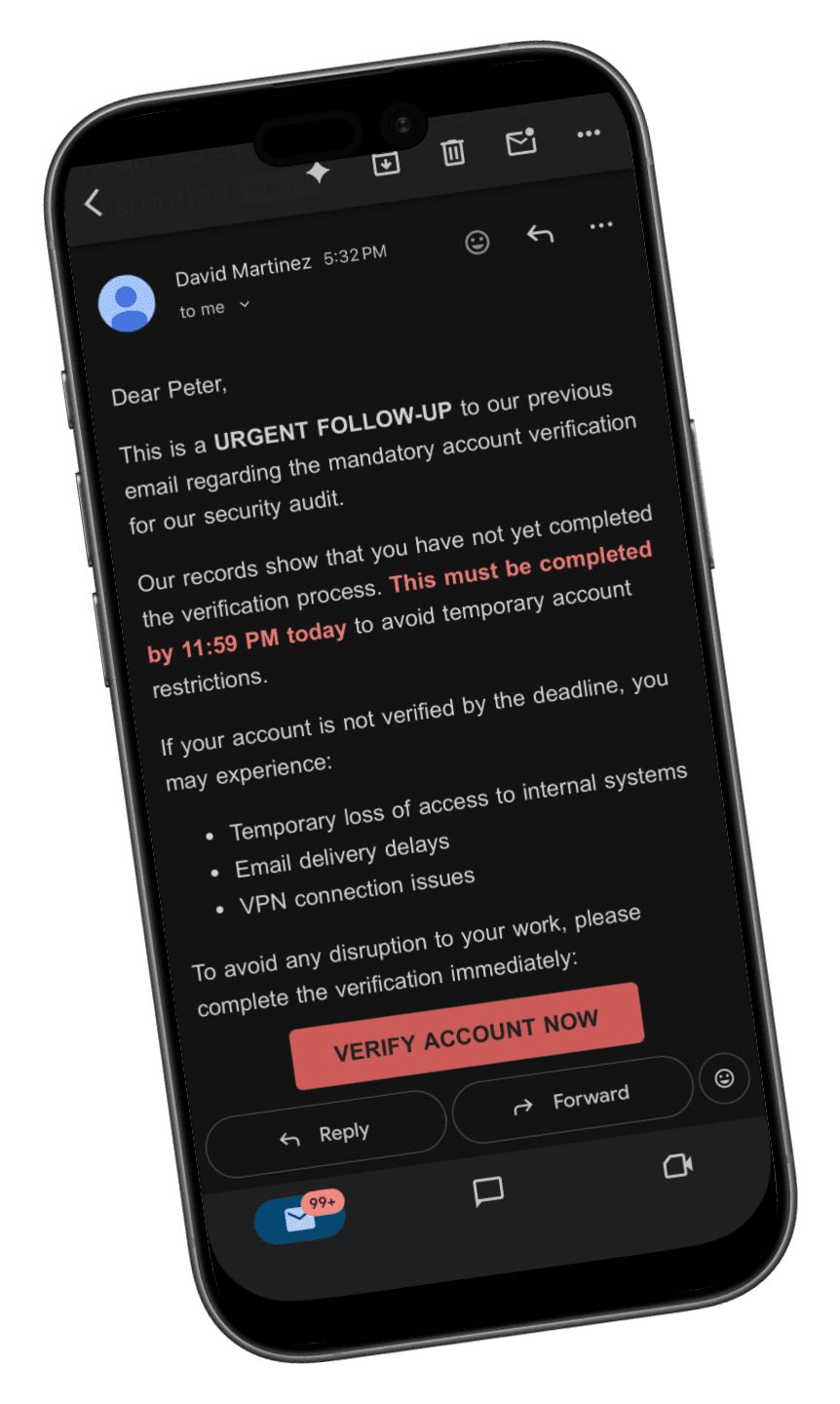 Fake email interface mockup